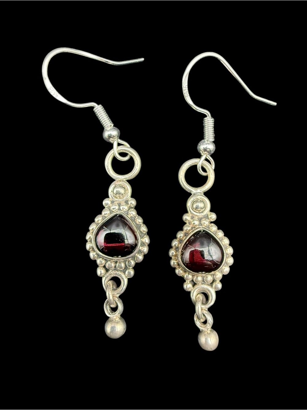 Sterling Silver Garnet Teardrop Dangle Earrings